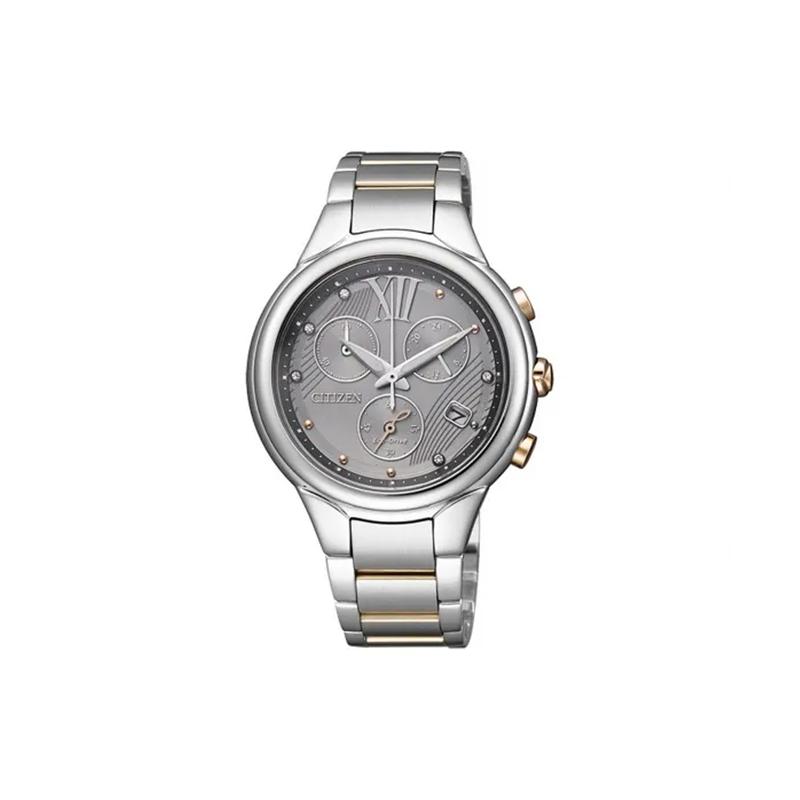 

CITIZEN 50 meters waterproof, Eco-kinetic movement, PVD rose gold-plated strap, es, women s watches, gray FB1314-51H золотий