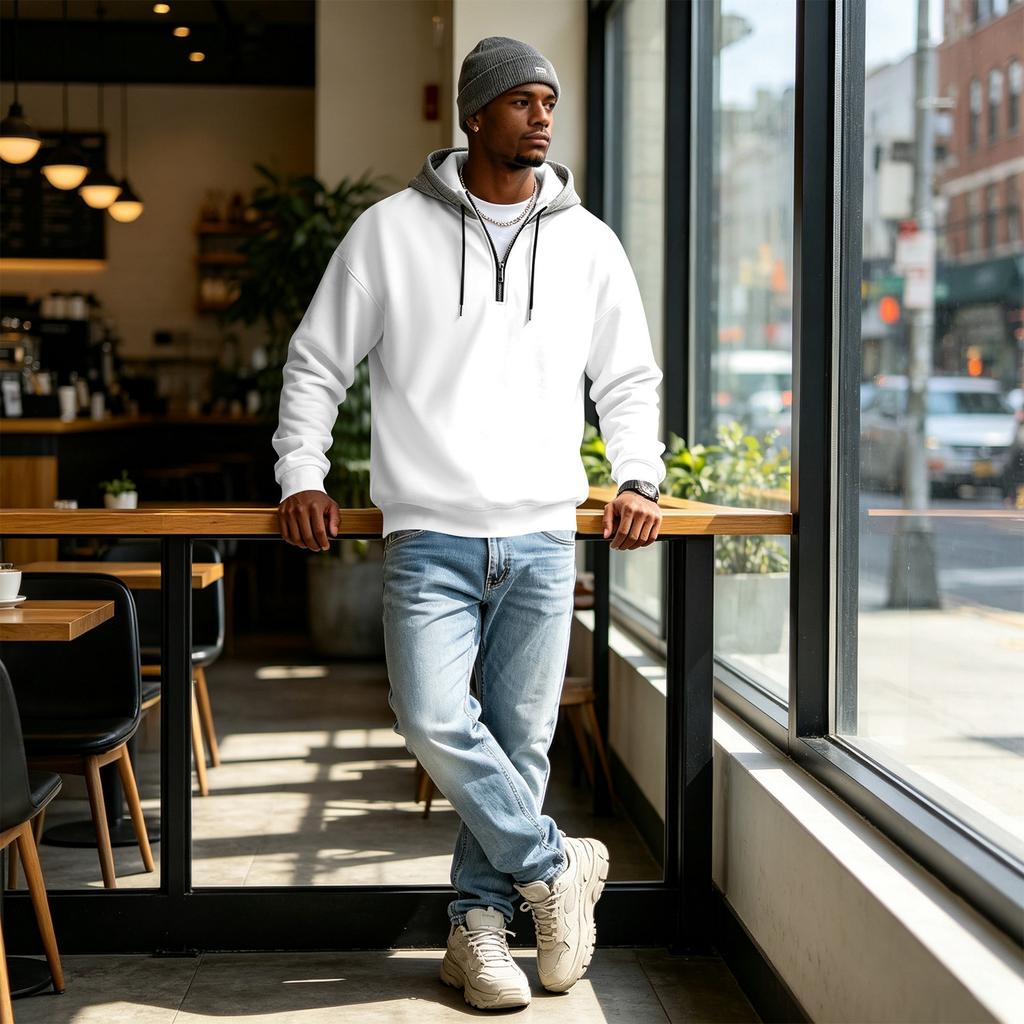 Men's -Lined Zip-Up Hooded Sweatshirt Loose Fit Casual Long Sleeve