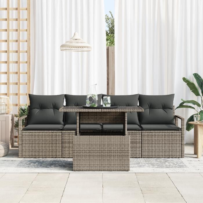 Ensemble de canapé de jardin 5 pièces avec coussins gris, Canapé de jardin 2 places avec coussins gris 3348725