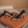 Premium leopard print brown classic women's pointed tip thin heel single shoes temperament thin new women's single shoes