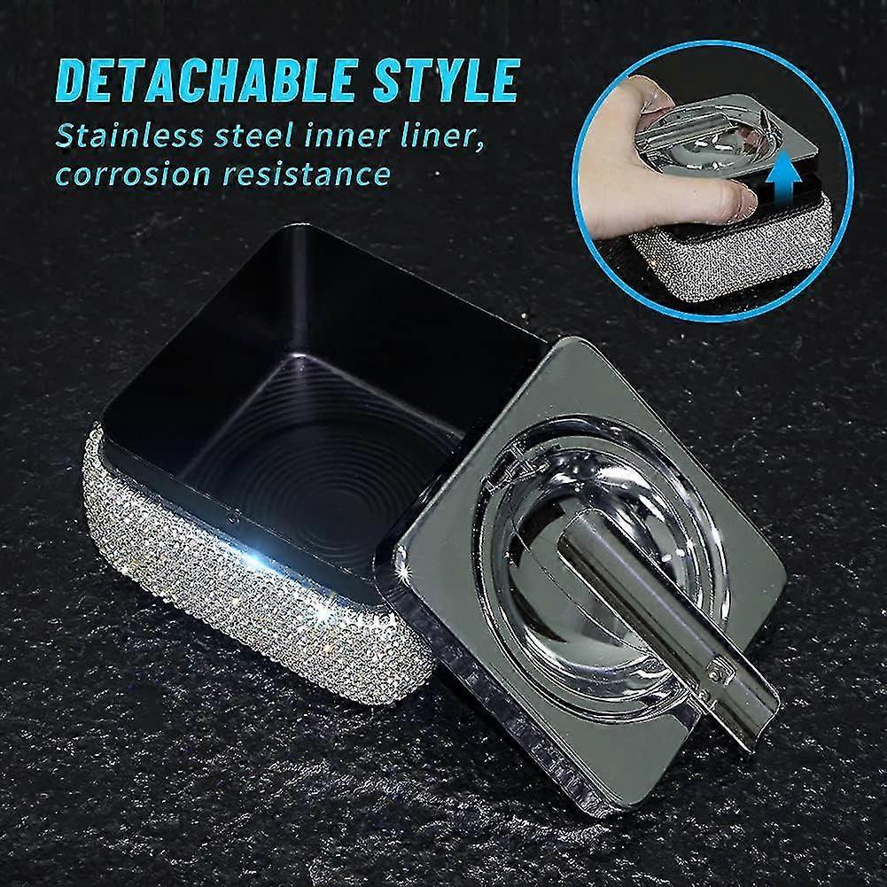 Ashtray,stainless Steel Ashtray With Lid Bling Crystal Diamonds,cigarette Ashtray- Silver - DD