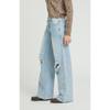 Foreign Trade Original Order PAC * Sun Casey Medium Indigo Knee Hole Low Waist Loose Denim (Large Standard)