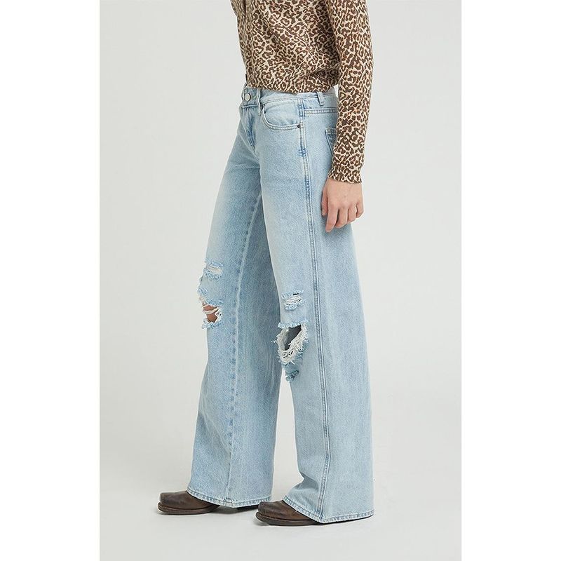 Foreign Trade Original Order PAC * Sun Casey Medium Indigo Knee Hole Low Waist Loose Denim (Large Standard)