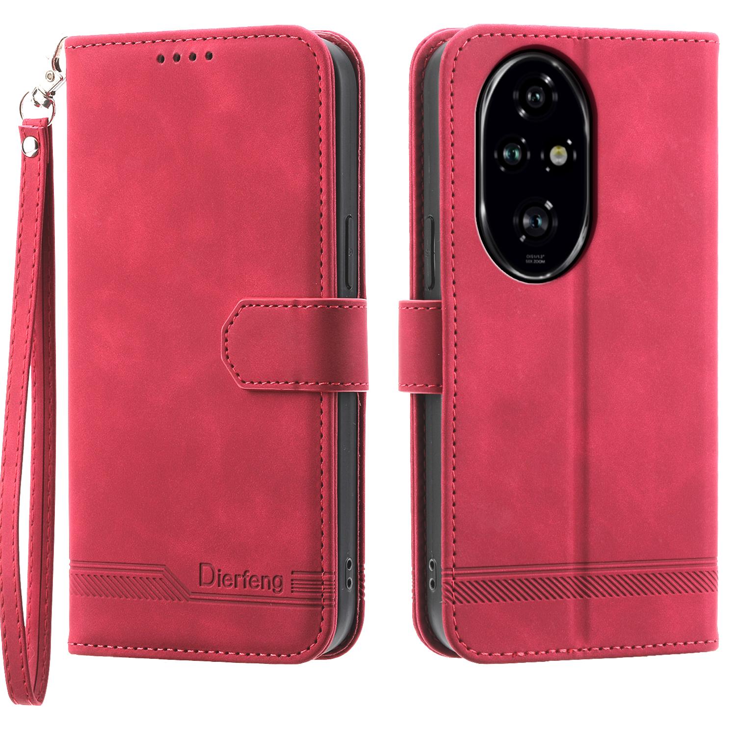 

DIERFENG DF-03 For Honor 200 Pro 5G Case Lines Imprinted Leather Wallet Phone Cover Red