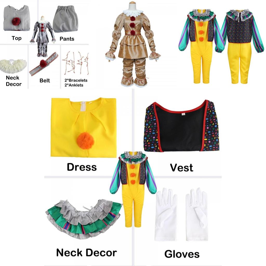 Authentic Pennywise Cosplay Costume For Kids Stephen King's It Clown Suit For Halloween Party