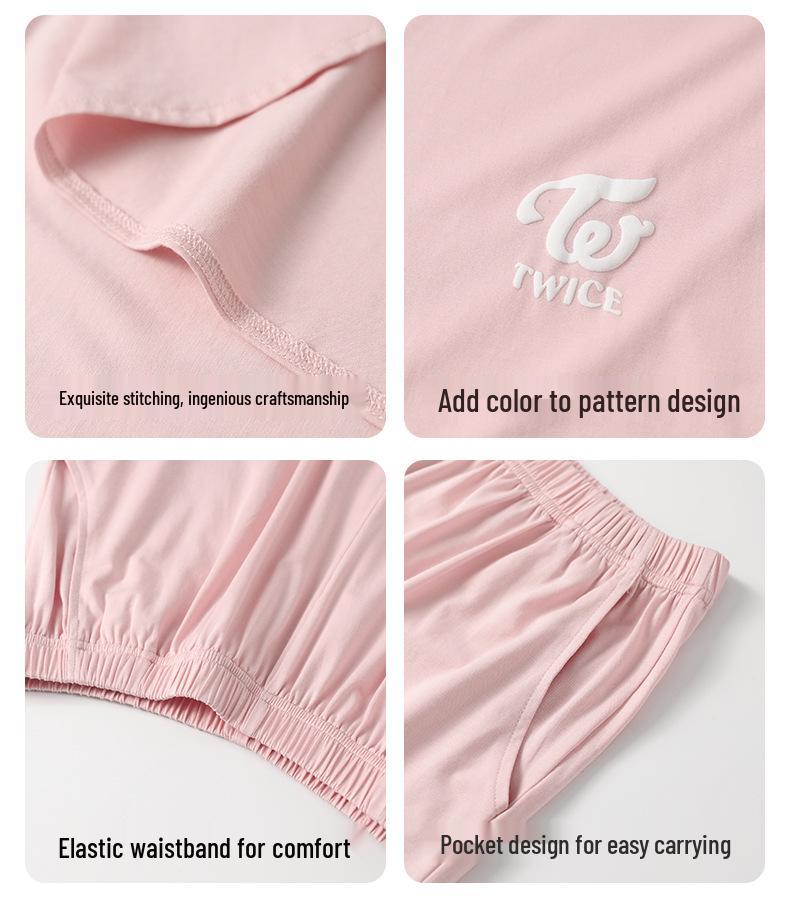 Lyocell Women's Summer Short Sleeve Pajama Set with Chest Pads - Casual Plus Size Home Wear