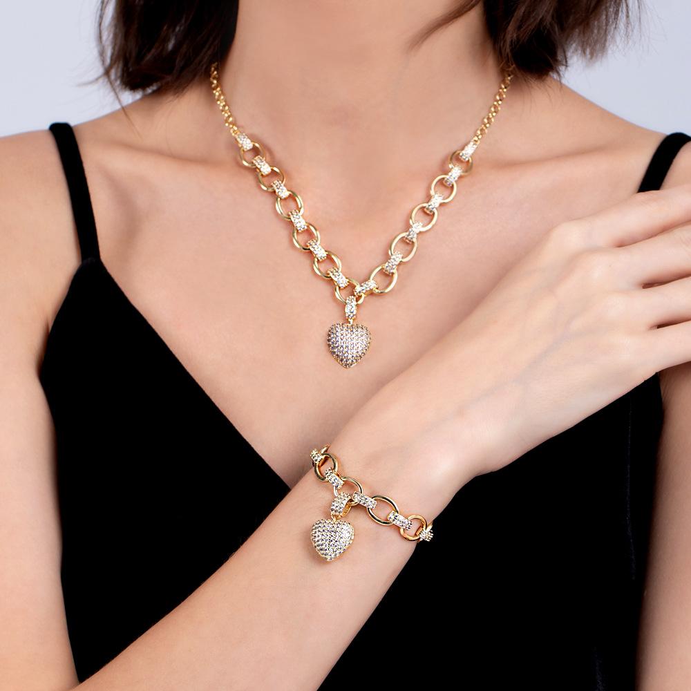 Wish Jewelry Love Diamond Necklace, Micro Heart Necklace Love Pendant Two Sets