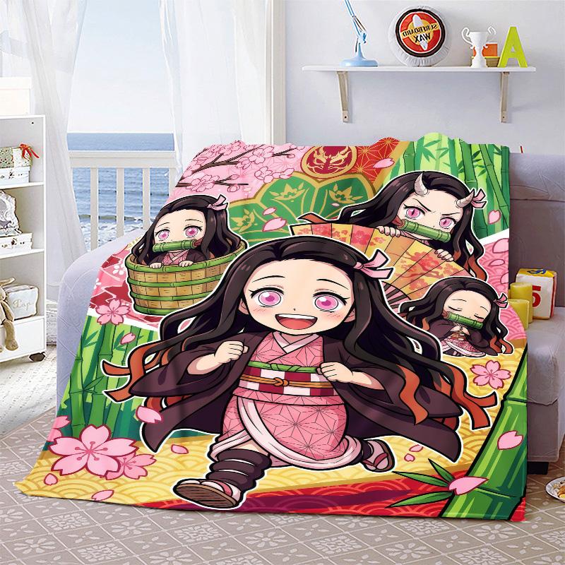 Nezuko Kamado Lightweight Flannel Blanket Soft Warm Throw Cozy Blanket for Sofa Bed Home Decor -QJY
