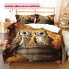 Owl and Leaves Pattern Bedding Home Decoration Birthday Gift (1 * Duvet Cover + 2 * Pillowcase, Without Core)