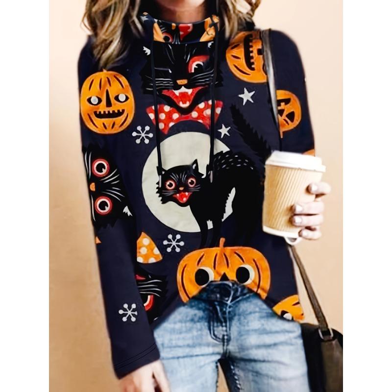 2025 Damenoberteile Herbst- und Winter-Hoodies Damen Lockerer Mexikanischer Tag der Toten Druck 3D-Druck Mode Lässiger Pullover-Hoodie