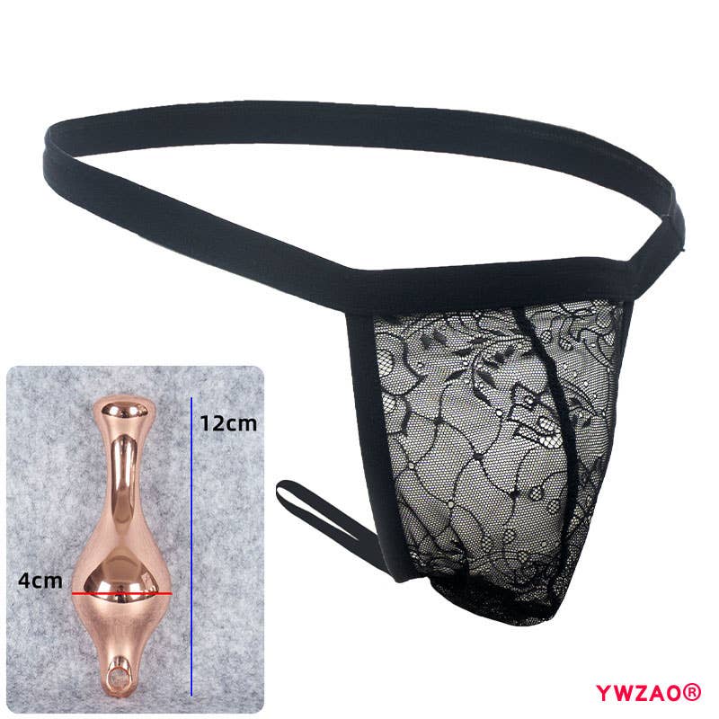 YWZAO Tapón Anal Insertable Ropa Interior Masculina Tanga Encaje Negro N12
