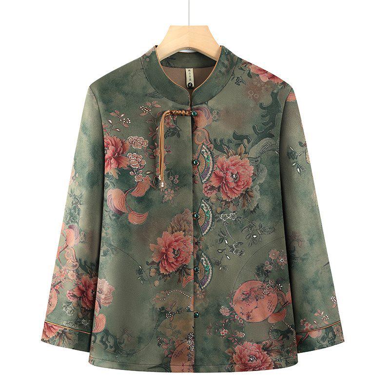 

Grandma s Spring/Summer Long-Sleeved Casual Shirt - New Chinese Style for Middle-Aged & Elderly Women 3XL (115-130 Jin)