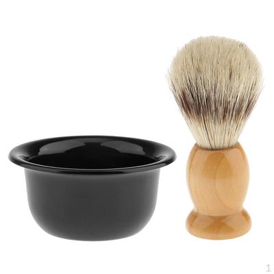 Soft Salon Barber Bristles Shaving Brushes with Plastic Bowl Cleaning Soap Cup Mug Set for Male Hair