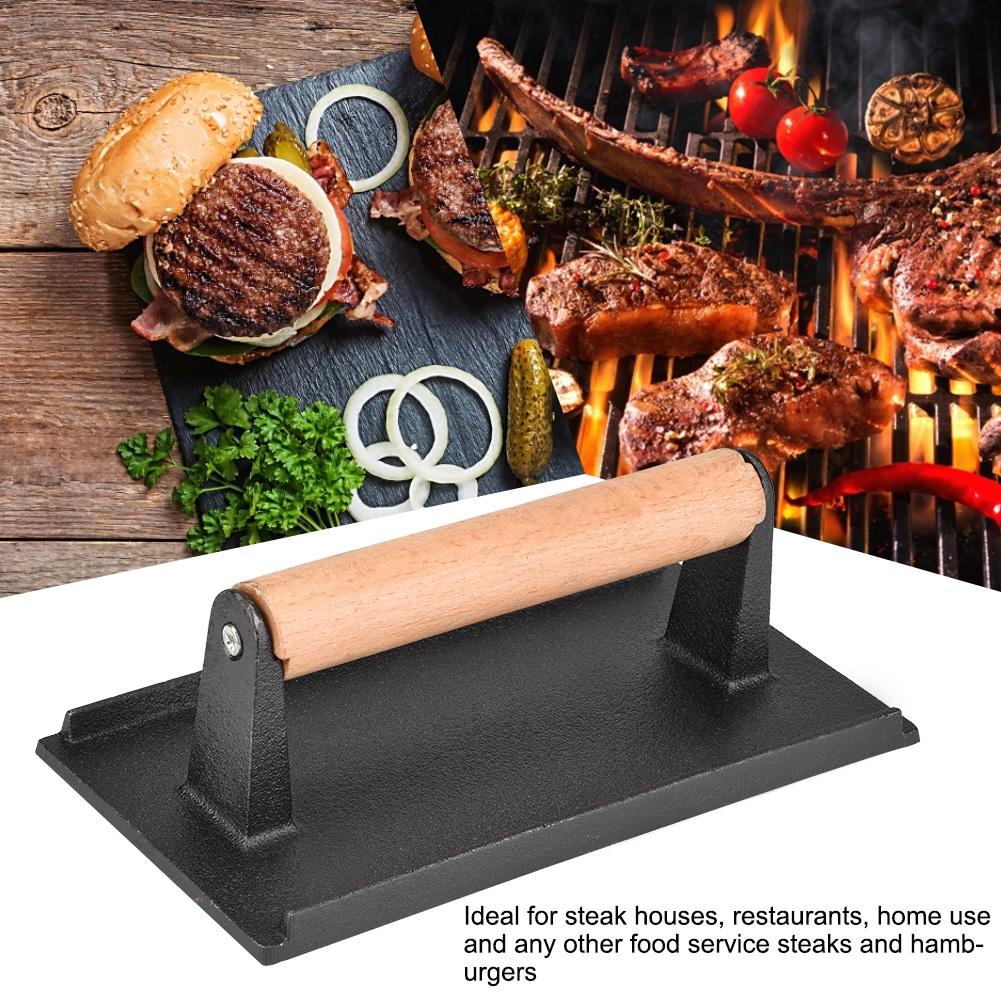 Cast Iron Steak Press, Bacon Press with Wooden Handle for Grilling Hamburgers and Steaks, with Sturdy Weight for Cooking, Restaurants and Home