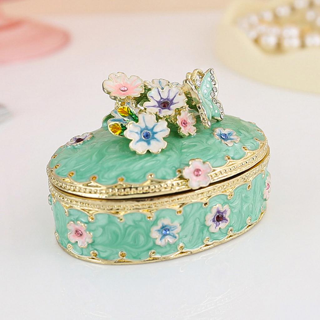 Hand Painted Trinket Box Enamel Vintage Jewelry Storage Box Metal Jewelry   Decorative Rings Earrings Necklace Box