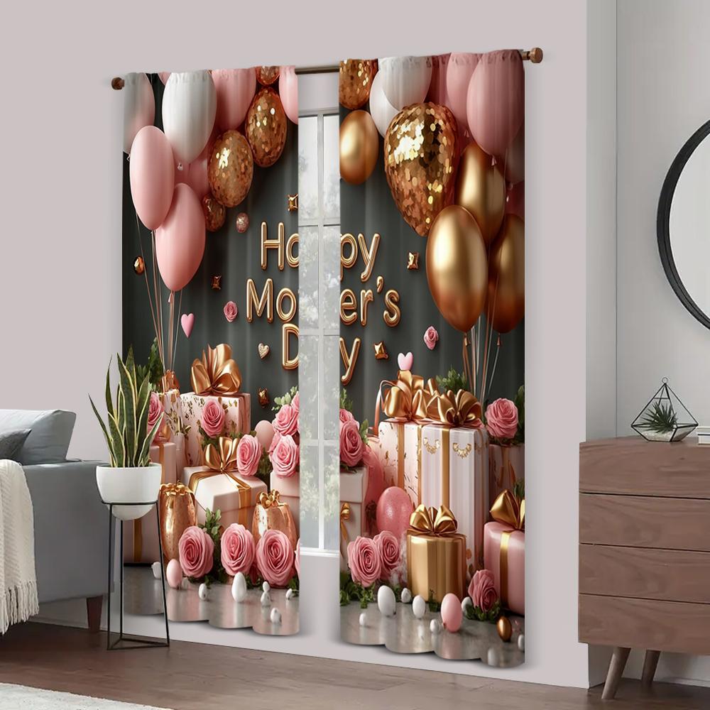 2pc,  Curtains Elegant Mother's Day Versatile Polyester Fabric,Without Electricity Holiday Decorations for Office Decoration