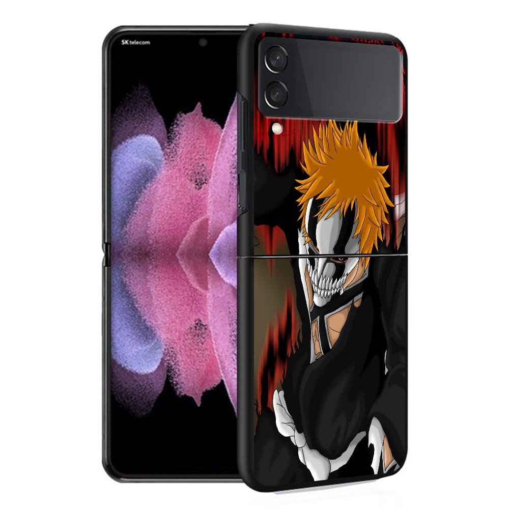 Luxury Case For Samsung Galaxy Z Flip 4 3 5G Black PC Hard Phone Cases Fashion Back Cover ZFlip Funda Kurosaki Ichigo Bleach Sac