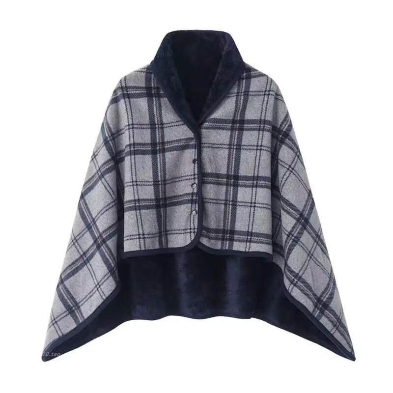Flannel Wearable Blanket Plaid Home Office Chair Lap Blanket Comfy Poncho Throw with Buttons Winter Warm Soft Shawl Blanket