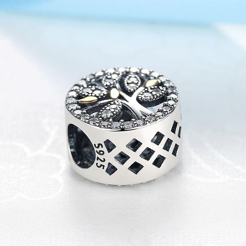 Authentic Sterling Tone Charms Hollow Family Tree Beads Fits Charm Bracelets Jewelry DiyFashion Charm