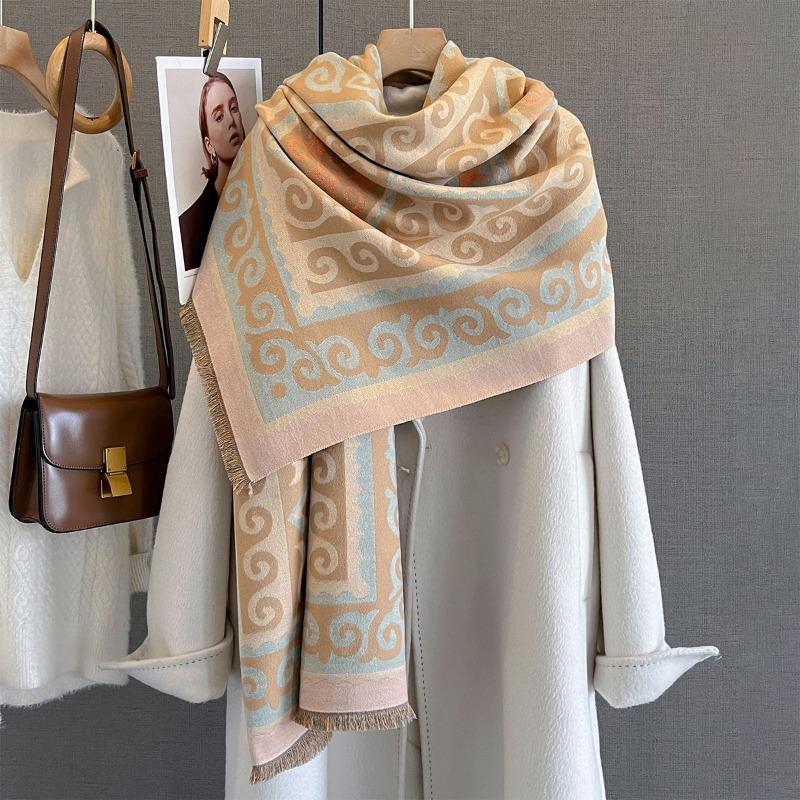 Korean Japanese Style Vintage Geometric Printed Scarf For Women