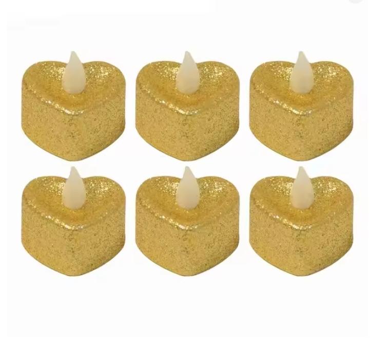 1/6/12/24pcs Heart-Shaped Electronic Candle Lights LED Candles, Heart-Shaped Light Candles Decoration Wedding Decor, Party Decor