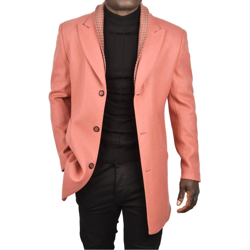 DeepSEA Çift Yaka Yakası Çıkabilen Dar Kesim Düğmeli Uzun Kaşe Kaban 2407001