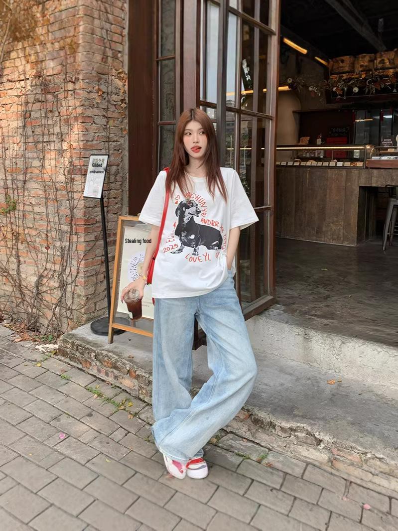 Plus Size Women s Casual Dog Print Loose T-shirt XL