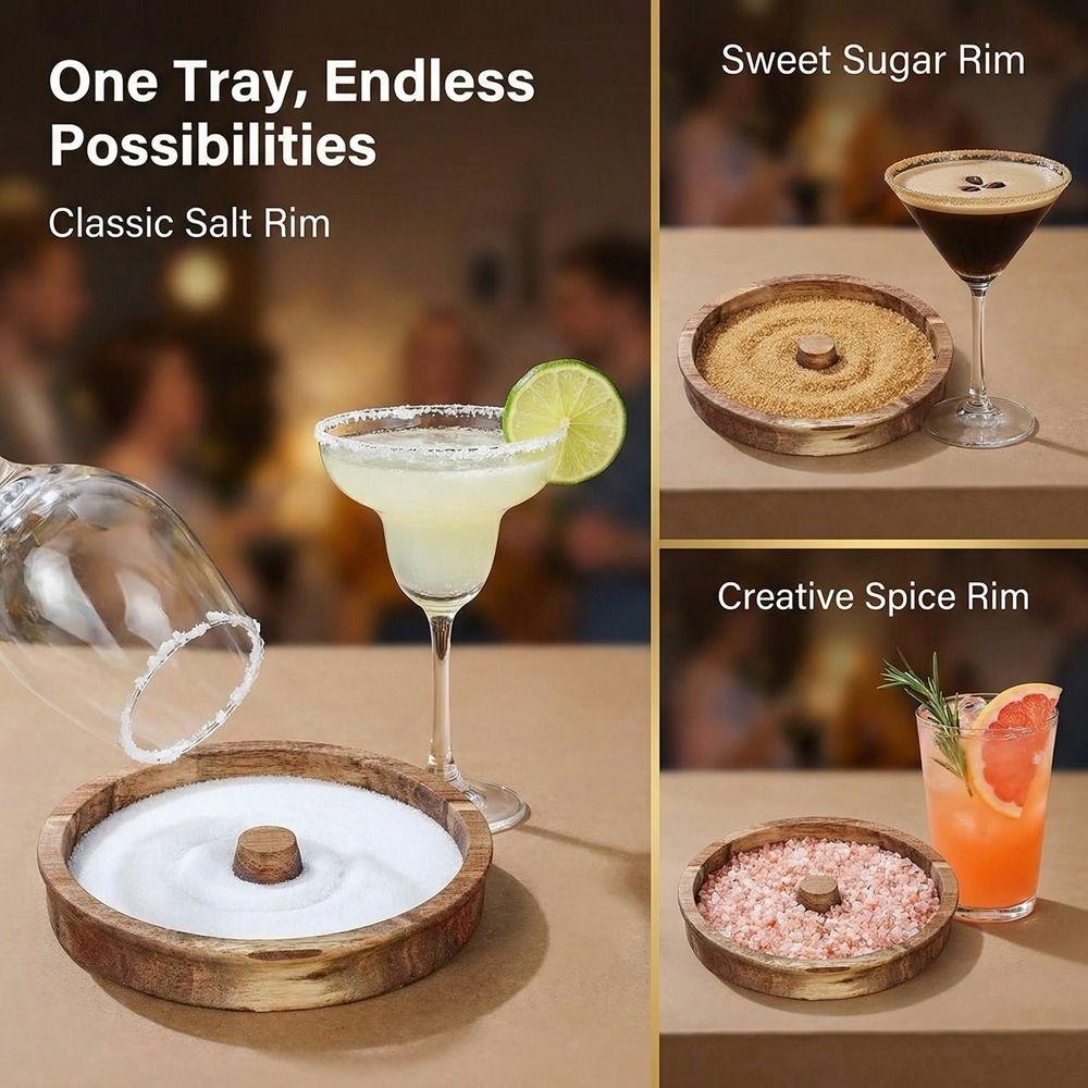 Wooden Seasoning Dish Portable Cup Salt Rimmer Juice Garnish Tool Sugar Edge Box  Bartender Tool