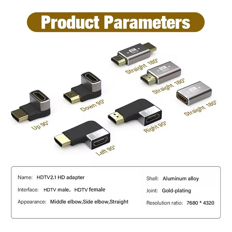 8K HDMI-compatible2.1 Connector Cable Adapter 90 Degree Right Angle Male To Female HDMI-compatible Extender for PC TV PS5 Laptop