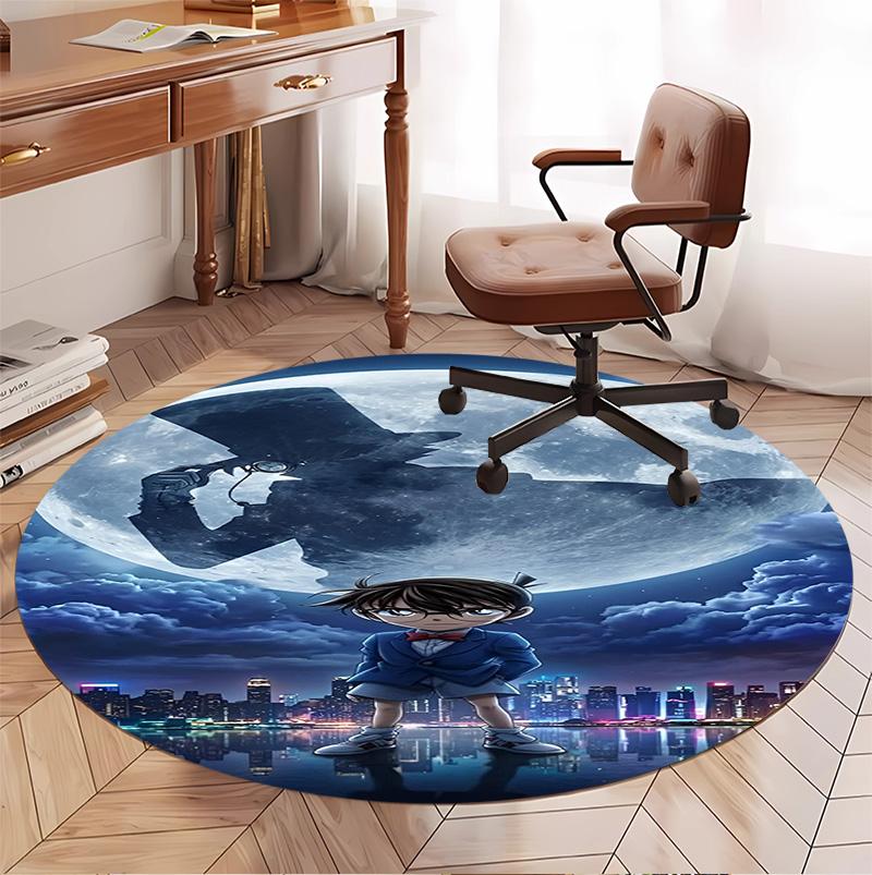 Detektiv Conan Muster Runder Teppich, Innen-/Außenmatte, für Picknick, Spielzimmer, Schlafzimmer, Büro, Wohnzimmer, Heimdeko Teppich, Geburtstagsgeschenk