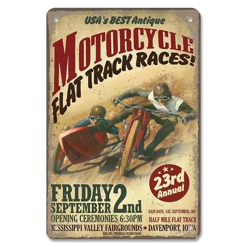 Vintage motokrosový plakát Kovové plechové cedule Motocykl Grand Prix Kovová plaketa Nástěnná dekorace pro garáž Moto Club Man Cave Bar