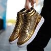 Men's Cross-Border High-Top Gold Leather Martin Boots - Casual Shiny Retro Sneakers