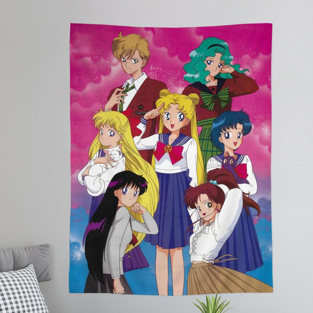 Sailor Moons Comic Cover Hanging Bohemian Tapestry Hanging Tarot Hippie Wall Rugs Dorm Japanese Tapestry