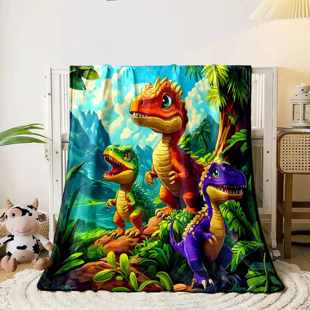 Colorful Cartoon Dinosaurs in Jungle Scene print blanket soft and cozy perfect for the living room bed sofa or a nap,gift