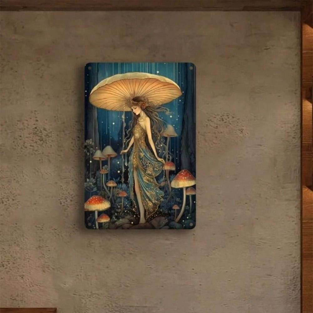 Vintage Metal Sign Mushroom Fairy 20x30cm Rustic Wall Decor for Home Bar Garage Farm