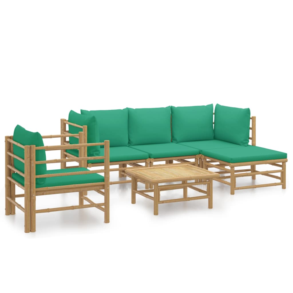Vidaxl 6-Cz. Garden Furniture Set, Green Cushions, Bamboo