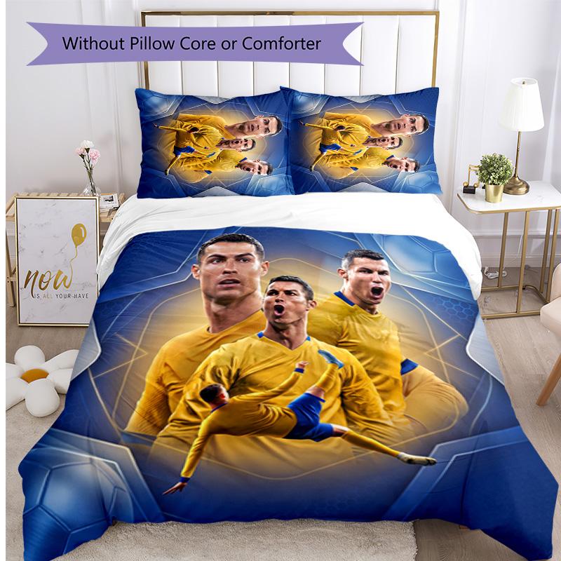 Set Lenzuola Stampate Cristiano Ronaldo 3 Pezzi Copriletto Accogliente Traspirante come Regalo per Inaugurazione Casa o Festa