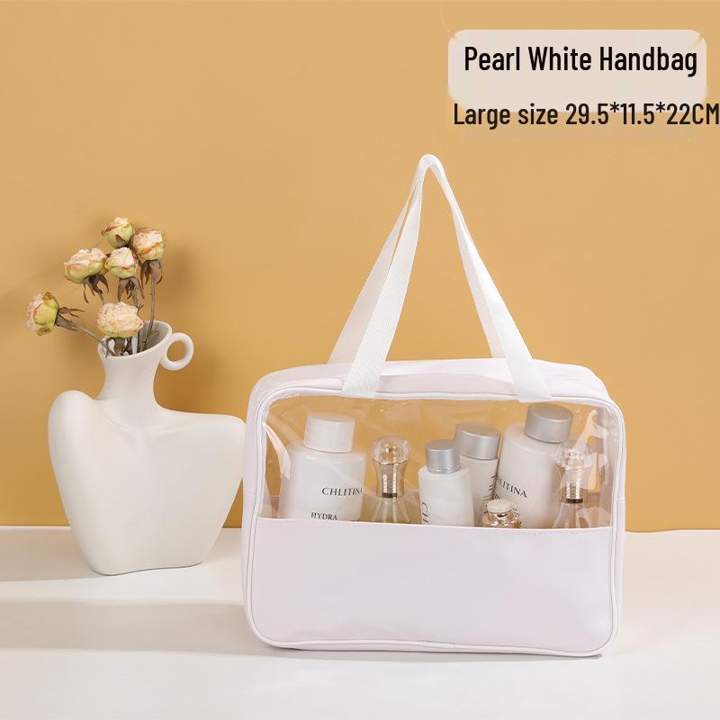 

Большая прозрачная водонепроницаемая косметичка - ПУ вставка, портативная, ручная для хранения косметики и путешествий