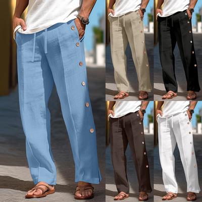 Lässige, lockere und bequeme Freizeithose für Herren, Baumwoll-Leinen-Knopfhose