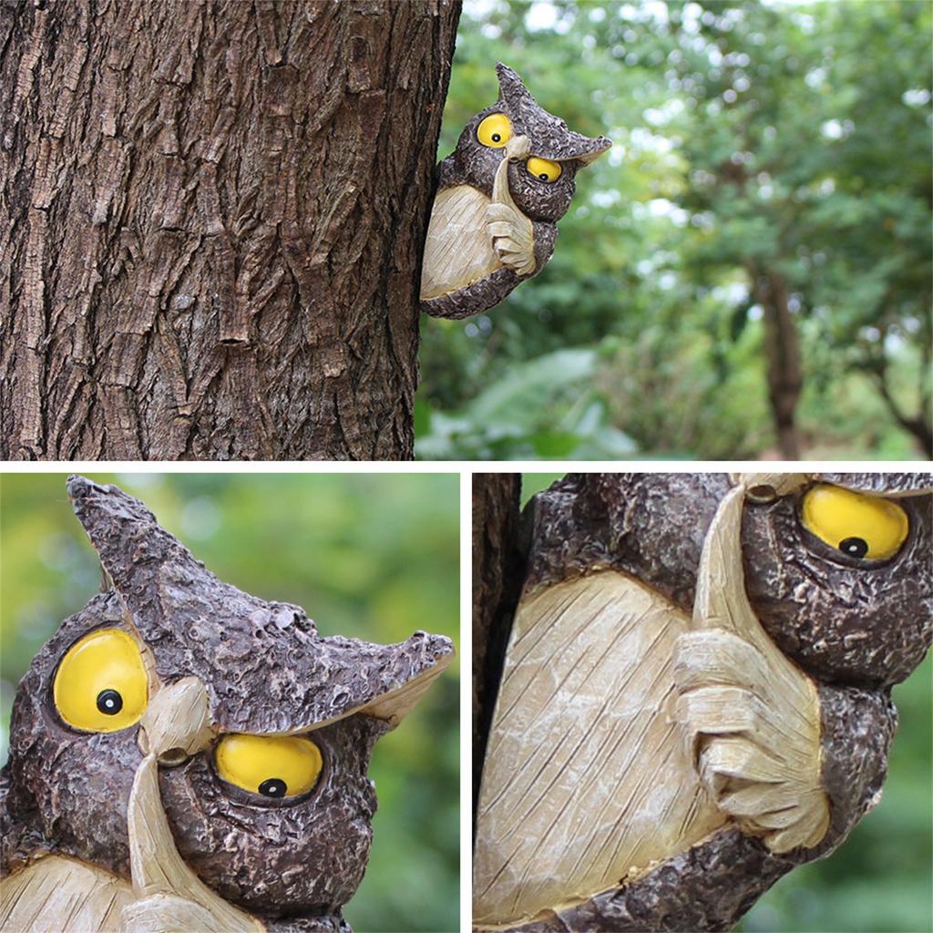 Resin Owl Shoo Ornament Perfect For Courtyards And Gardens Tree Yard Art Yard Decors Whimsical Tree Sculpture
