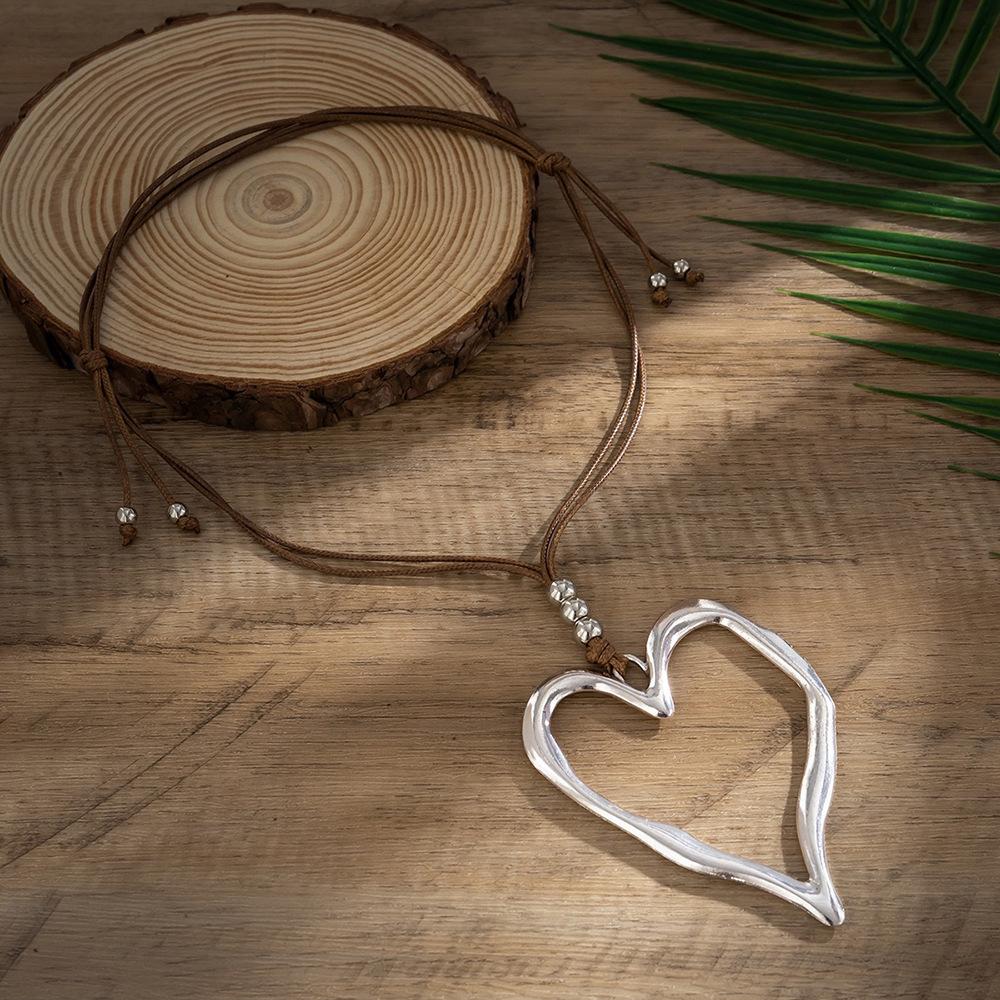 Exaggerated Big Hollow Love Heart Pendant Necklace Earrings Set for Women Gothic Rope Thread Adjustable Choker Y2K Jewelry