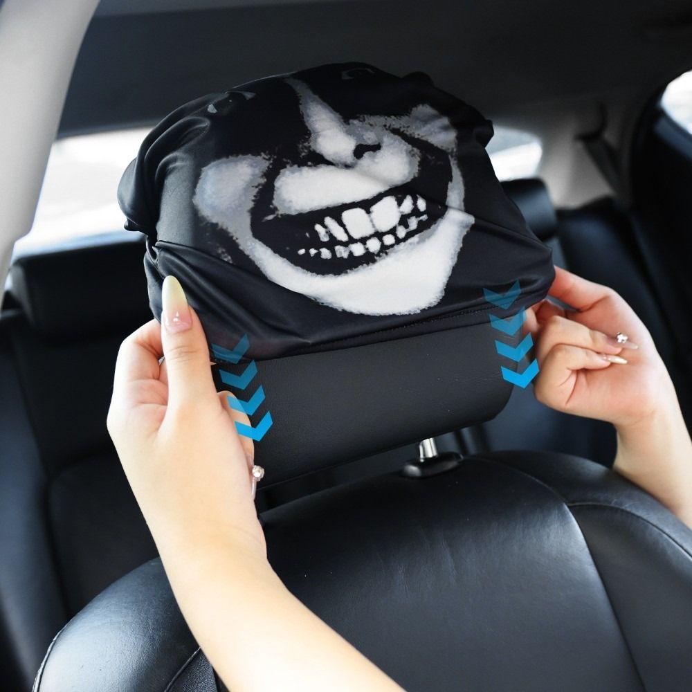 2 Stück Universal Autositzbezug Schwarz Totenkopfmuster Autositz Kopfstütze Auto Kopfstützbezug Halloween