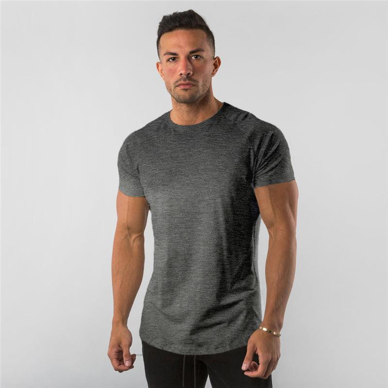 Fashion Plain Tops Tees Fitness Mens T Shirt Short Sleeve Muscle Joggers Bodybuilding T Shirt Male Gym Clothes Slim Fit Shirt