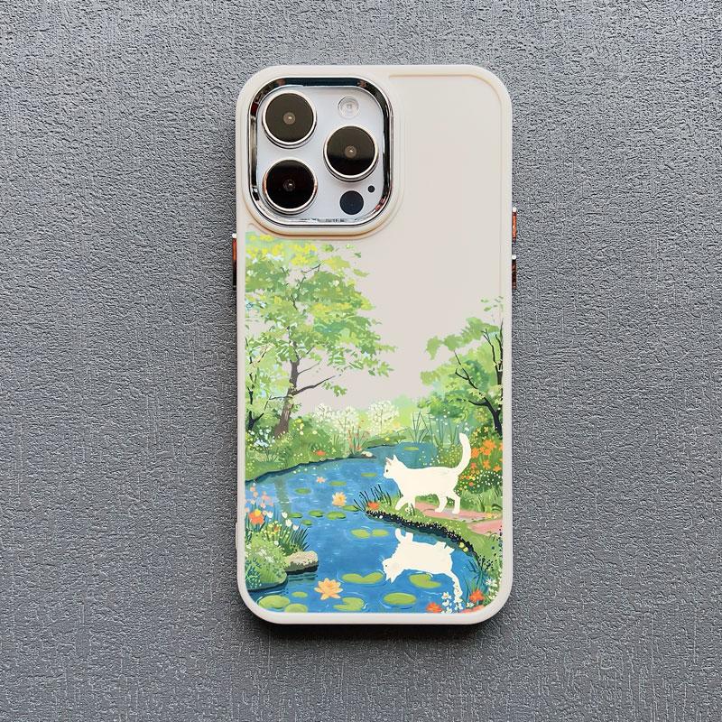 Flower Tree Kitten Silicone Phone Case For iPhone 12 11 Pro Max 16 15 14 13 Pro Max Plus X XR XS 7 8 Plus SE2 Shockproof Covers