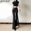 BITCED Summer Women's Solid-Color Slim-Fit High-Waisted Streetwear Casual Straight-Leg Slightly Flared Pants