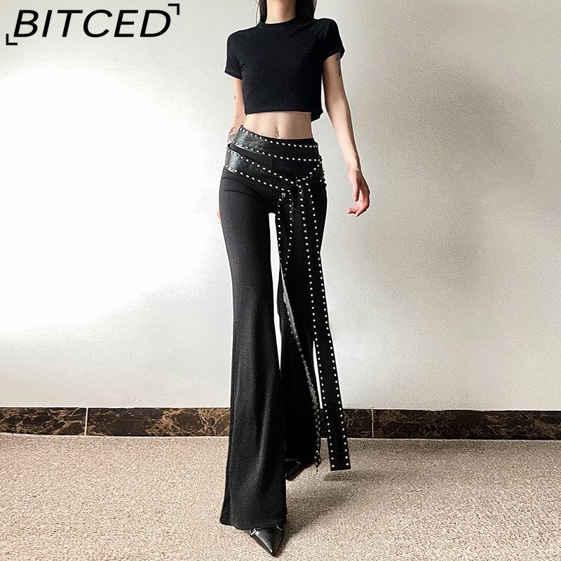 BITCED Summer Women's Solid-Color Slim-Fit High-Waisted Streetwear Casual Straight-Leg Slightly Flared Pants
