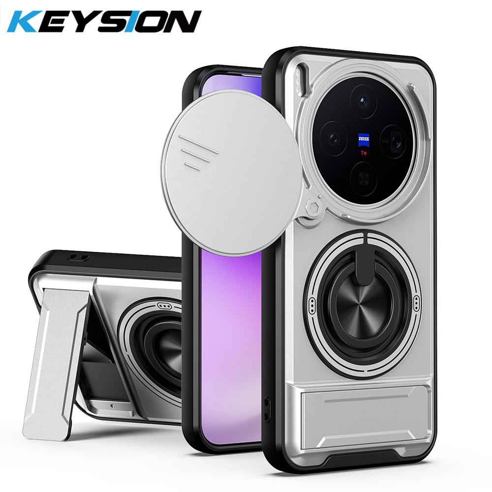 KEYSION Magnetic Phone Case for VIVO X300 Pro 5G Slide Camera Protection Upright Kickstand Ring Shockproof Cover for VIVO X300