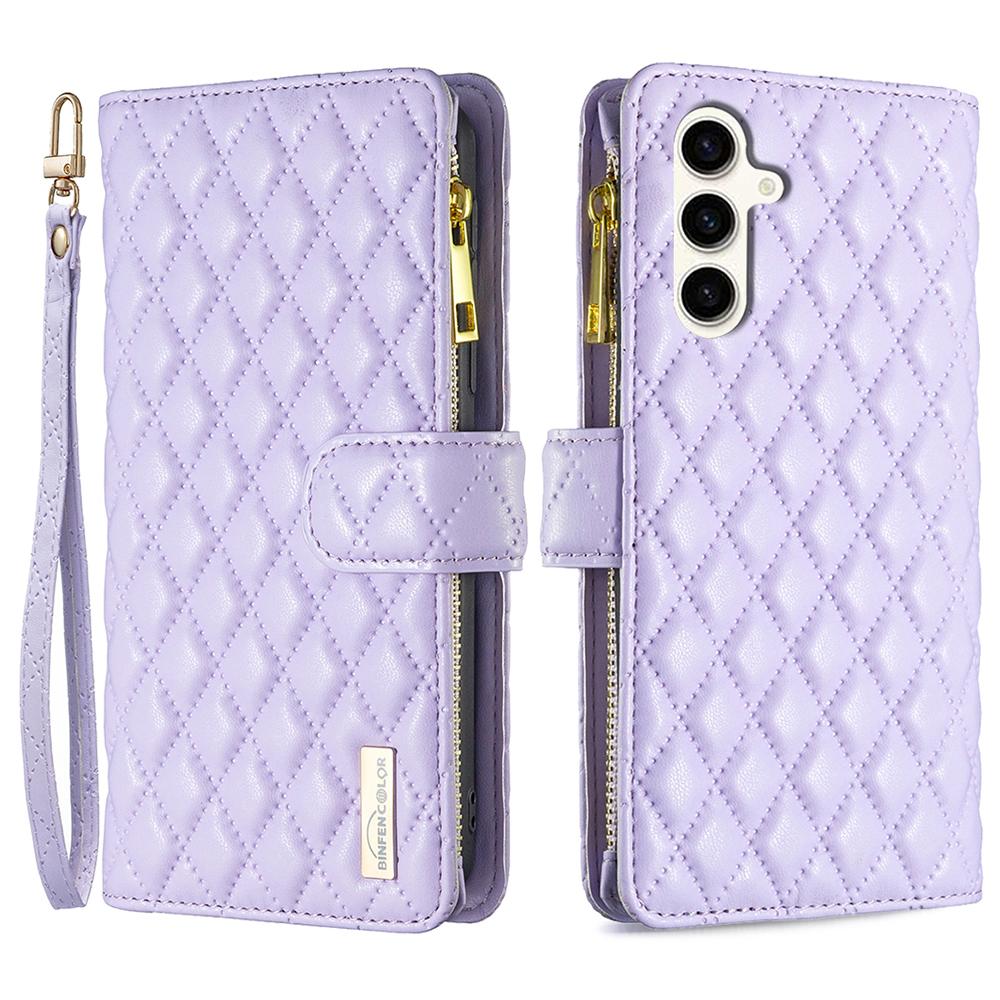 

BINFEN COLOR BF Style-15 For Samsung Galaxy S24 FE Case PU Leather Zipper Pocket Phone Cover Purple