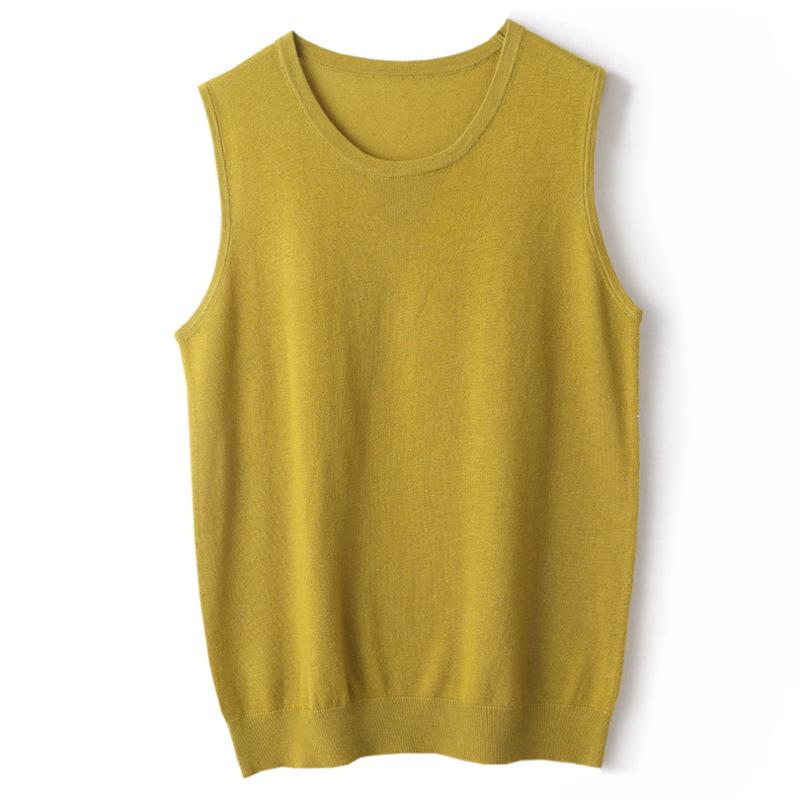 2025 Women's Fine Merino Wool Round Neck Sleeveless Knitted Vest – Solid Color, Loose Fit, Versatile Base Layer for Early Autumn