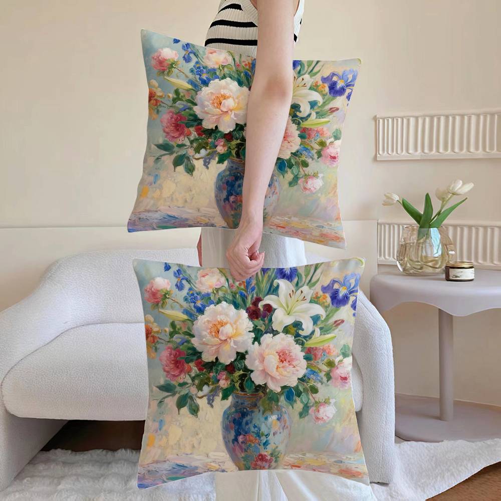 Flower Vase Pillow Case Sofa and Living Room Decorative Cushion Covers Dust-proof and Mite-proof Invisible Zipper